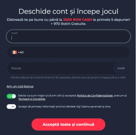 Înregistrare Ioji casino